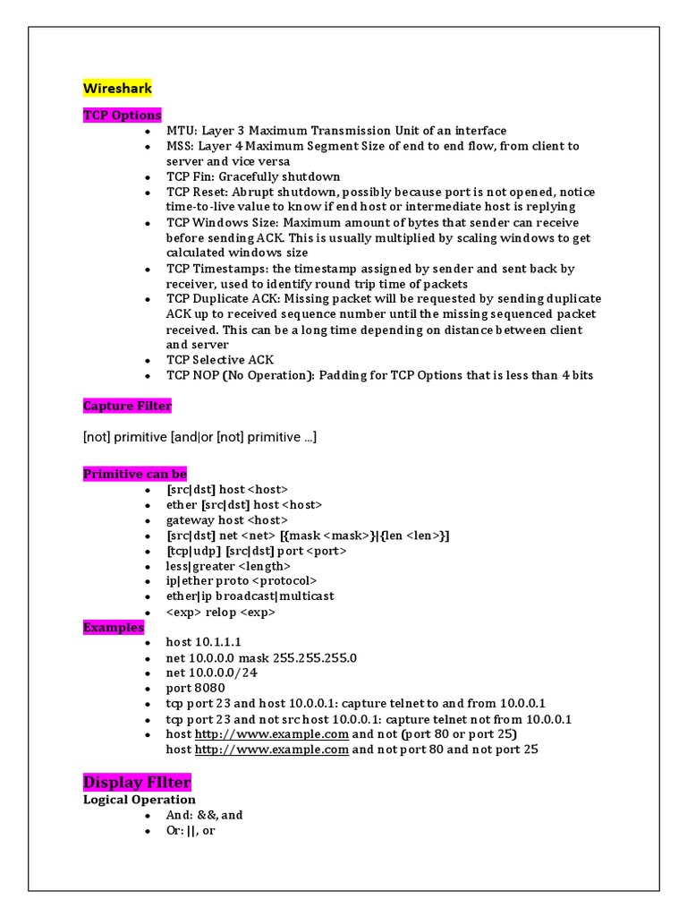 Wireshark Notes Pdf Transmission Control Protocol Telecommunications