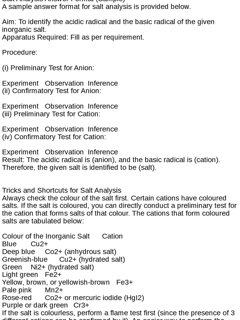 Salt Analysis Guide & Tips | PDF