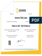 Certificado de Master SEO & SEM by KSchool - Antonio Tello Justo