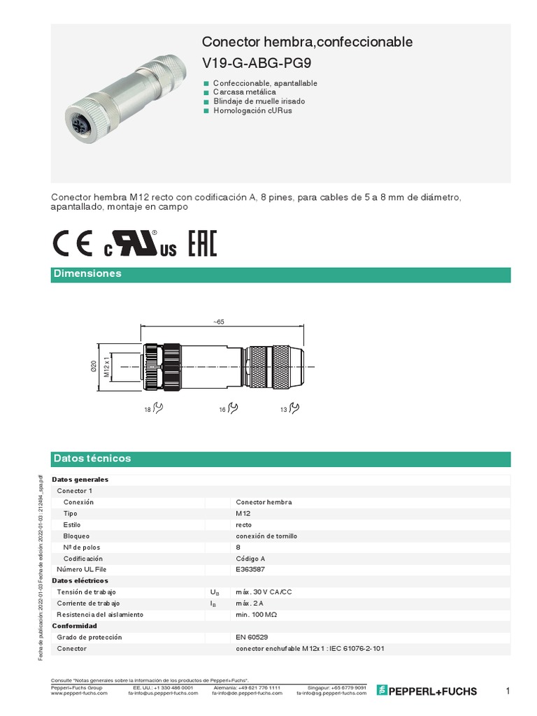 Conector Hembra, Confeccionable V19-G-ABG-PG9: Dimensiones | PDF ...