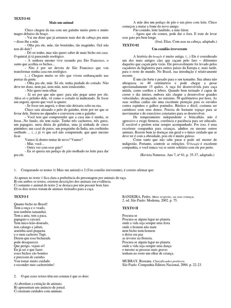 Comparação Entre Textos (Múltipla Escolha) | PDF