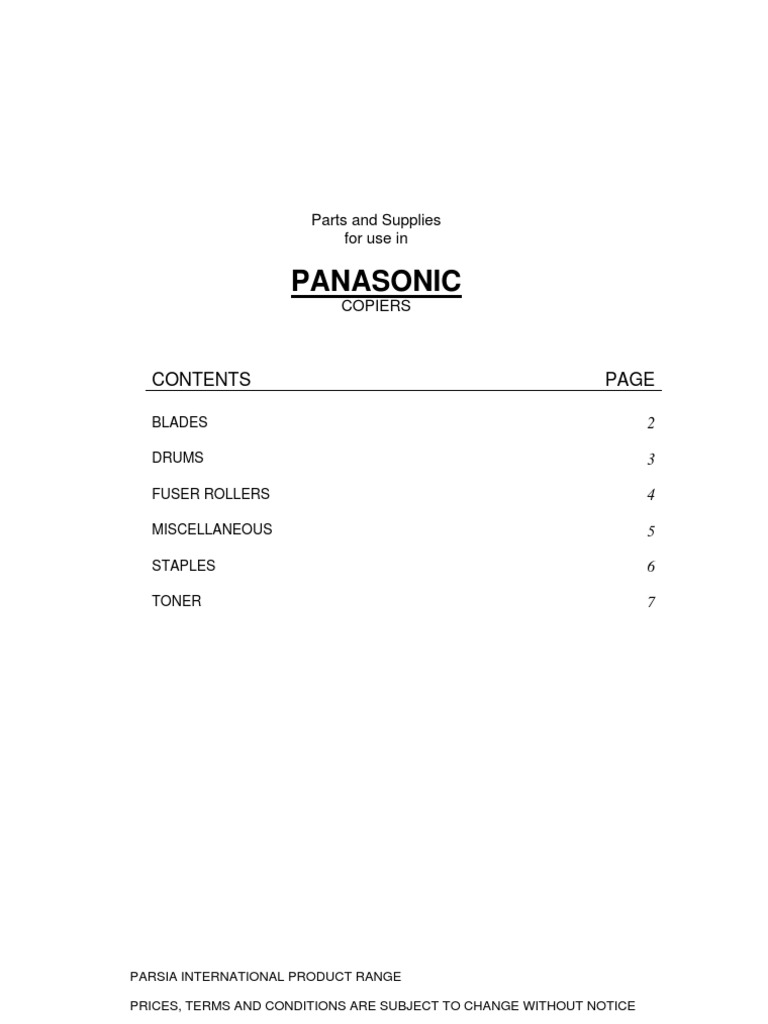 Panasonic Copier Parts List | PDF