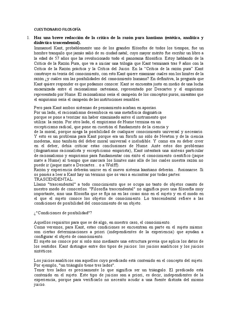 Crítica de la Razón Pura de Kant | PDF | Immanuel Kant | A priori y a ...