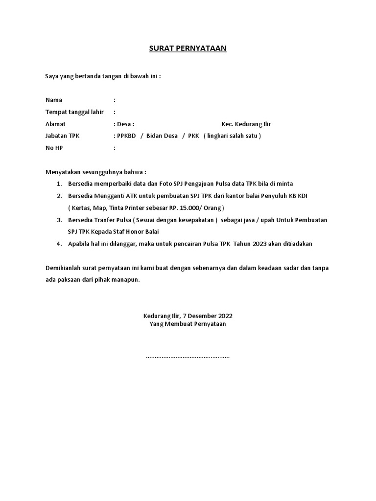 Surat Pernyataan TPK | PDF
