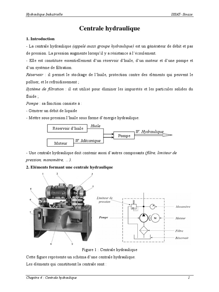 Fonctionnement d'une centrale hydraulique PDF Pompe Piston — free download