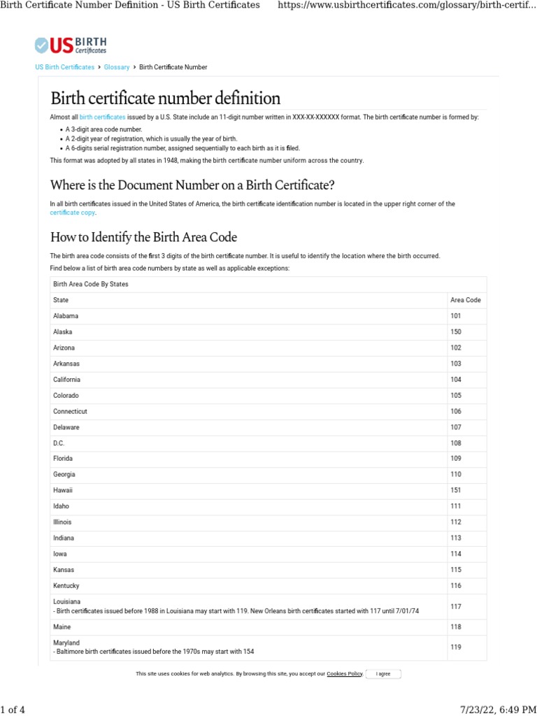 Birth Certificate Number Definition US Birth Certificates PDF