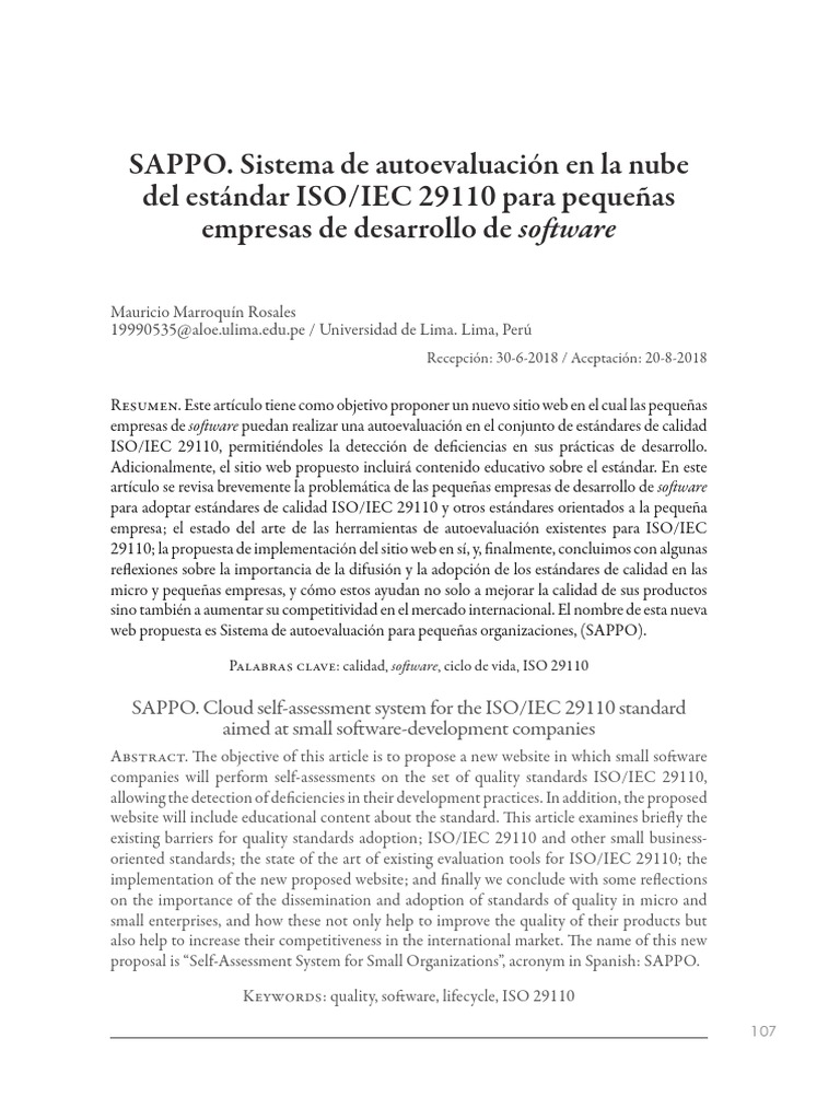 SAPPO: Autoevaluación ISO/IEC 29110 | PDF | Ingeniería de software ...