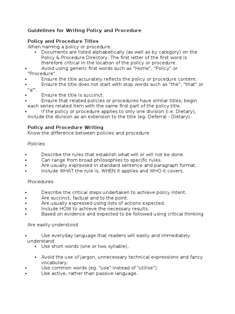 Guidelines For Writing Policy and Procedure | PDF | Acronym | Sentence  (Linguistics)