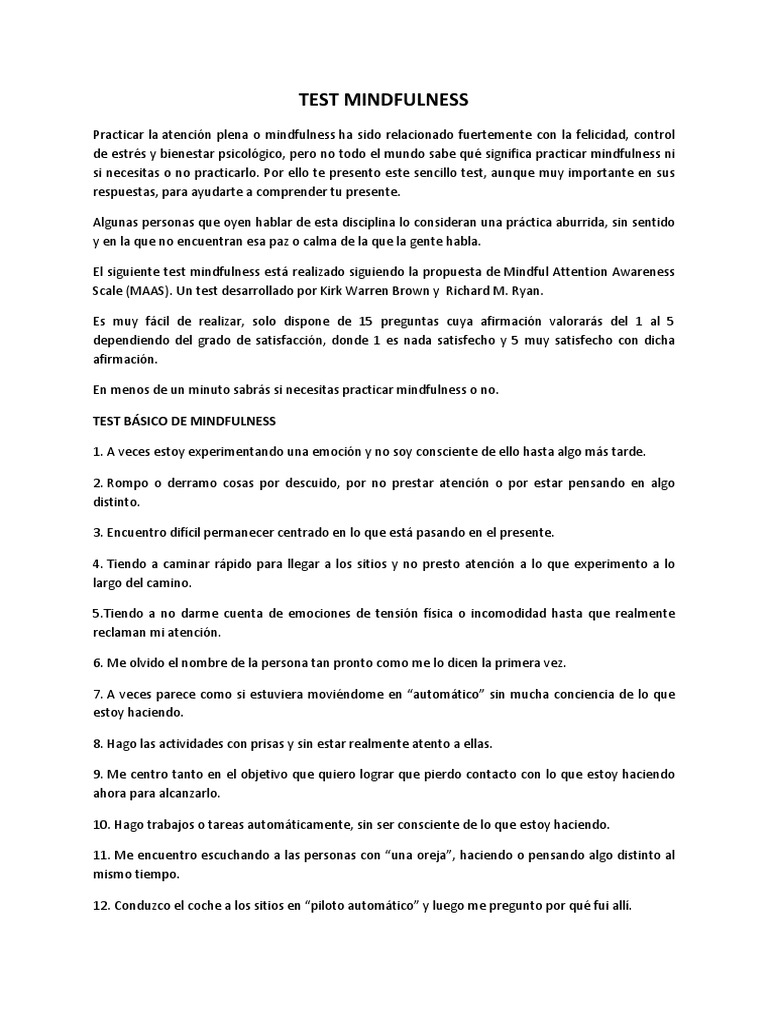 01 Test Mindfulness 02 | PDF | Atención plena | Sicología