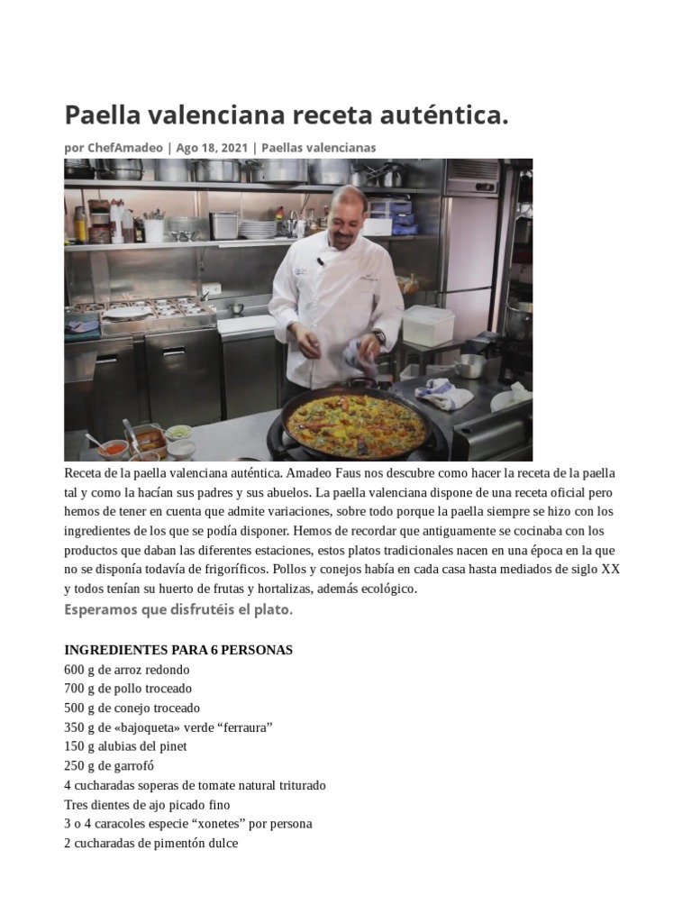 Paella Valenciana Chef Amadeo PDF Comida regional y étnica Cocina