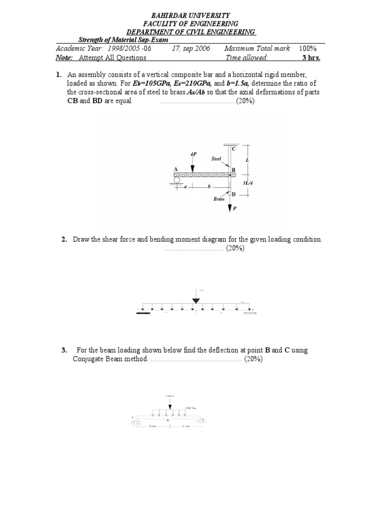 Civil Engineering Strength of Materials Exam | PDF | Technology ...