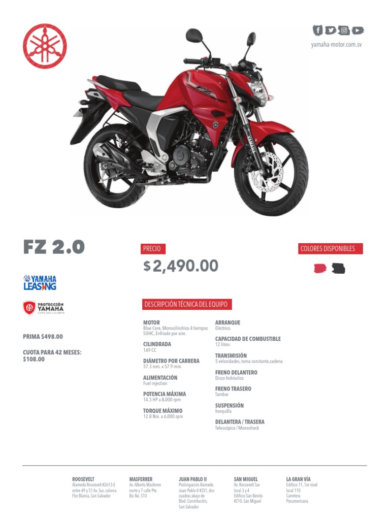 Yamaha FZ 2.0 Specifications and Pricing | PDF