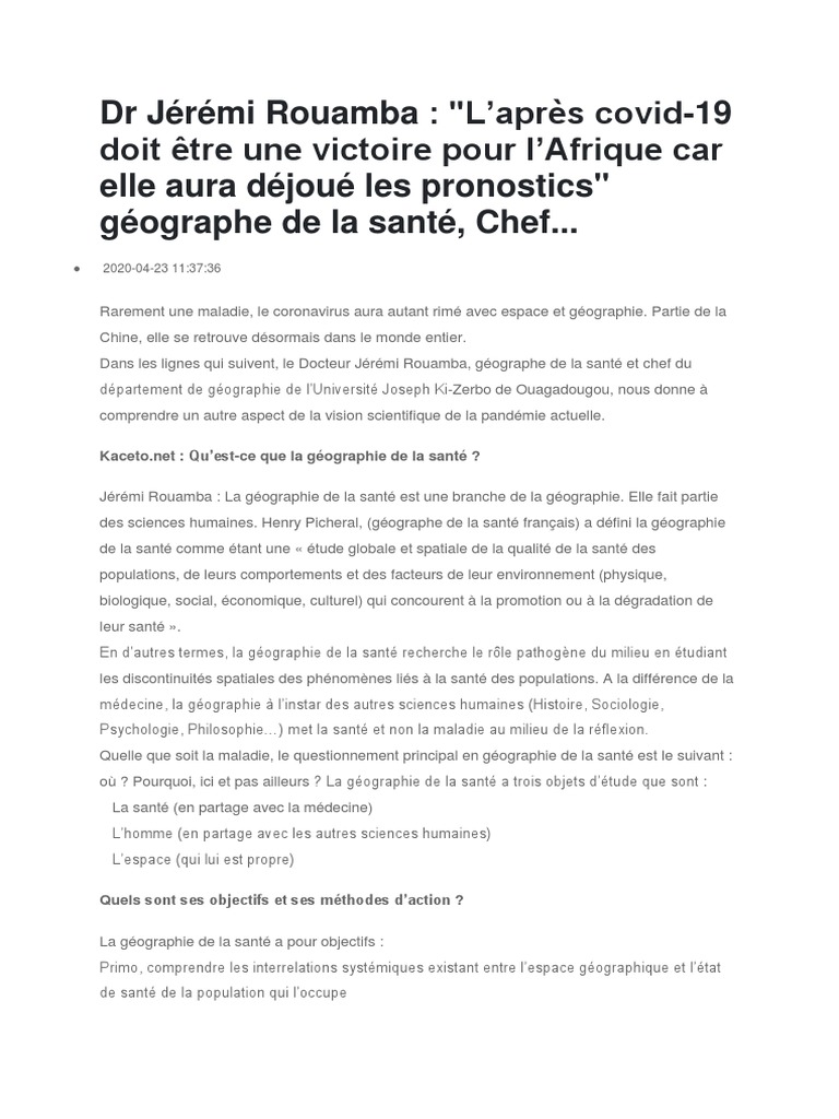 Géographie de la santé et COVID-19 en Afrique | PDF | Géographie ...