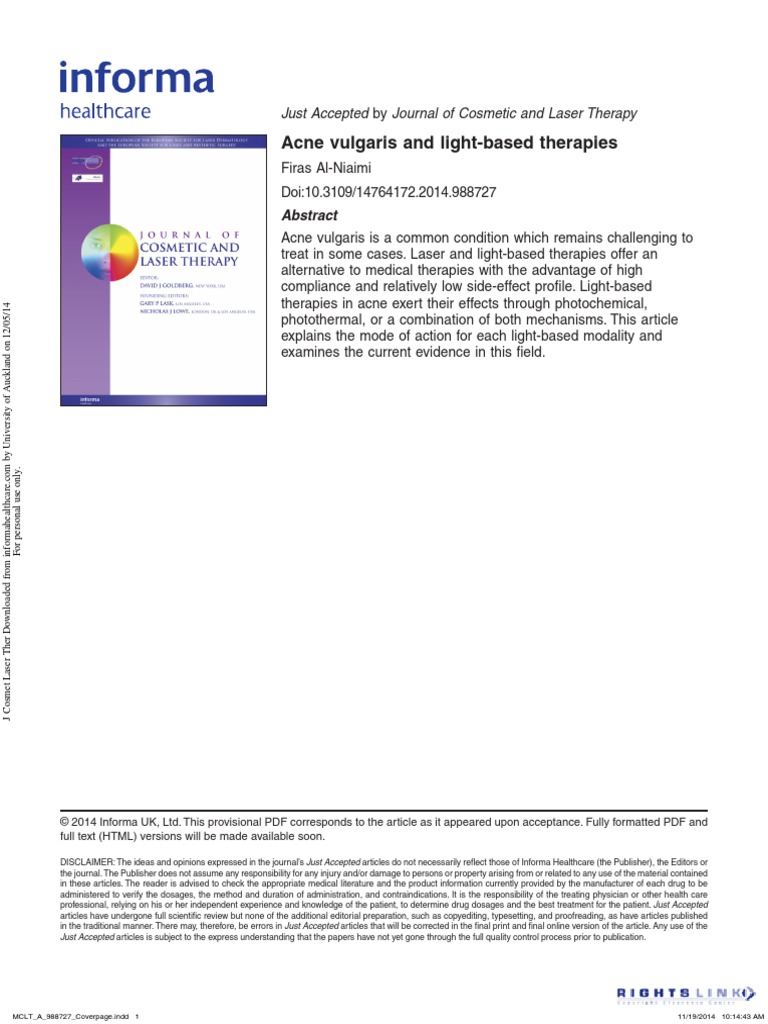Acne Vulgaris and LightBased Therapies PDF Laser Clinical Medicine