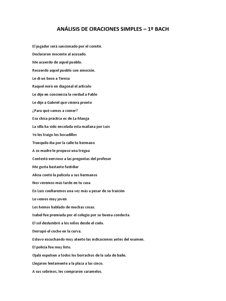 Oraciones Simples para Analizar Tema 5 | PDF
