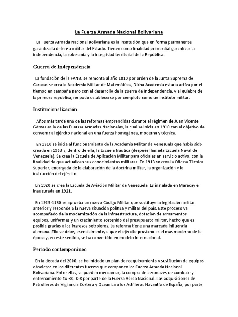 Historia de la Fuerza Armada Nacional Bolivariana | PDF | Venezuela ...