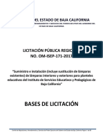 Licitación pública regional OM-ISEP-171-2017 para suministro e instalación de lámparas en planteles educativos de Baja California