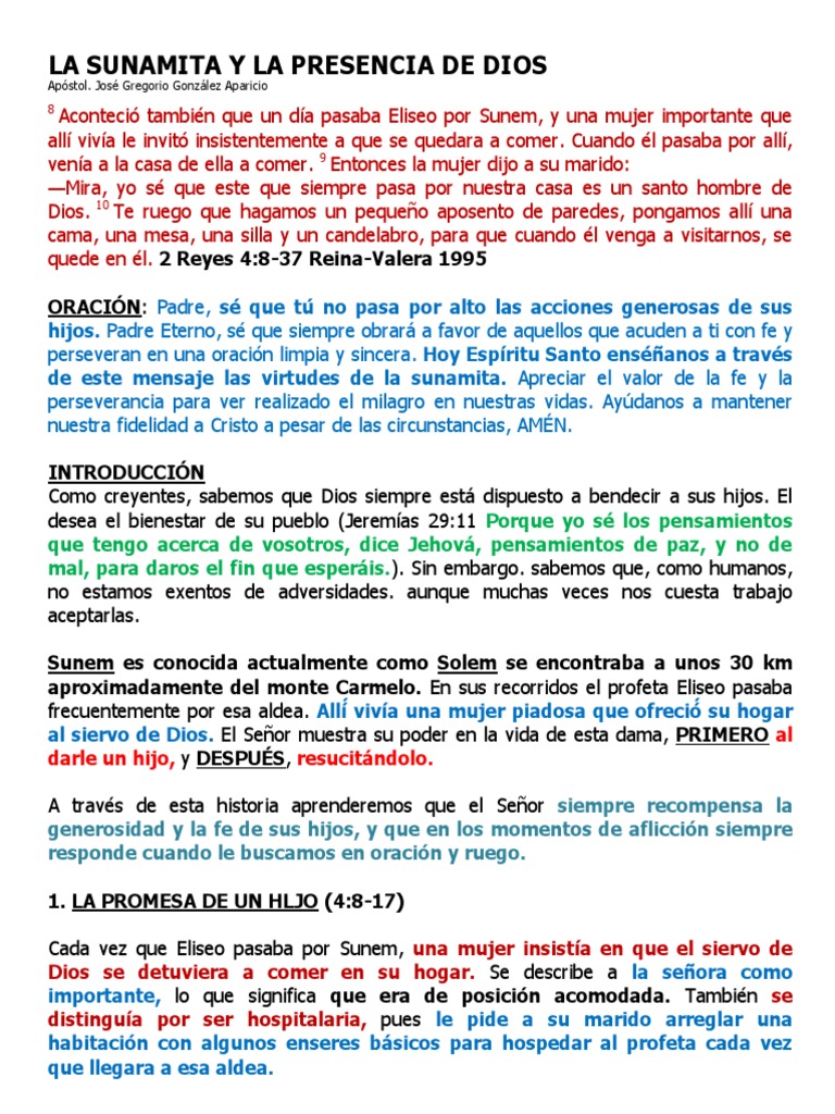 La Sunamita: Fe y Milagros en Sunem | PDF
