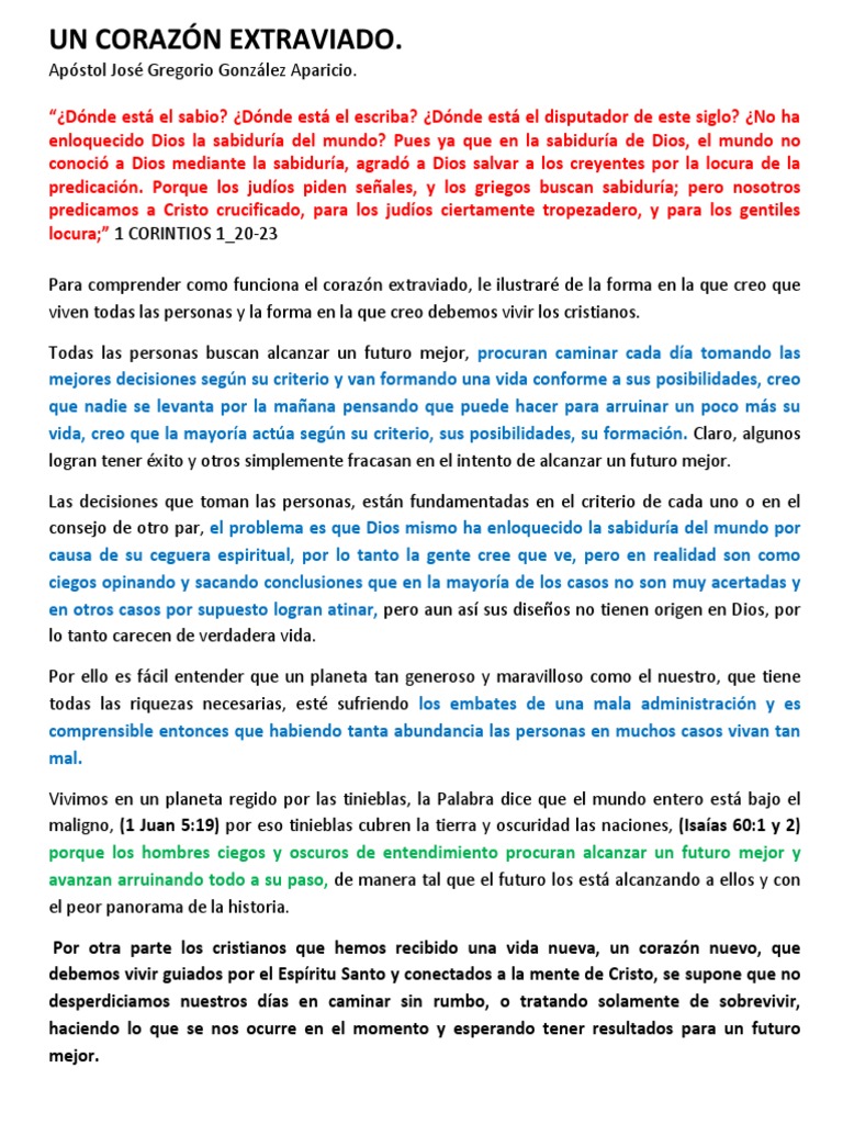Corazón Extraviado y su Significado | PDF | Sabiduría | Jesús