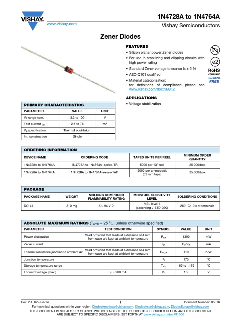1N4730A Diode Datasheet | PDF | Electricity | Electronic Engineering