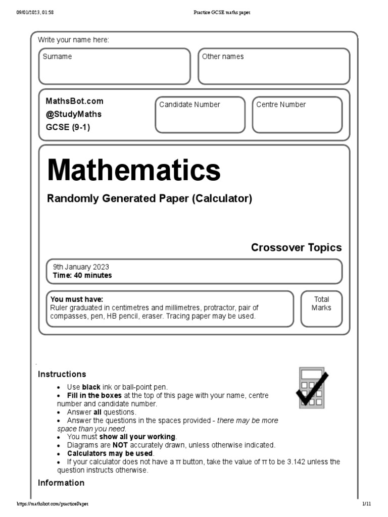 Practice GCSE Maths Paper Calcs | PDF | Area | Litre