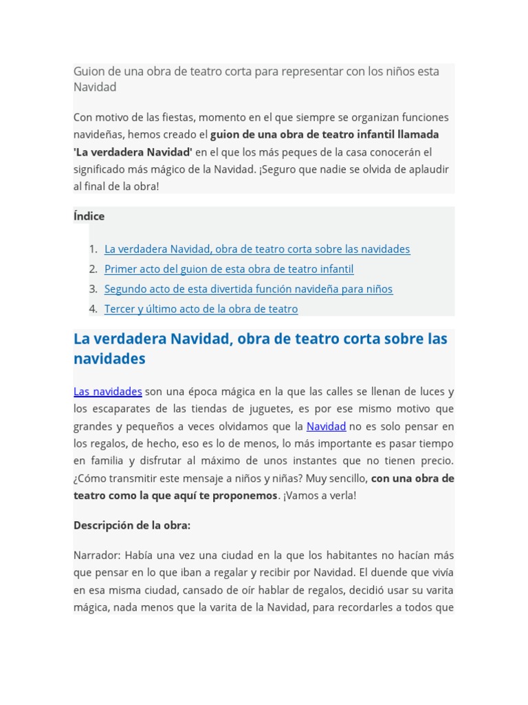Guion de teatro infantil: La verdadera Navidad | PDF | Navidad