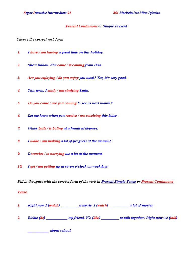 Present Continuous vs Simple Present Quiz | PDF | Language Arts ...