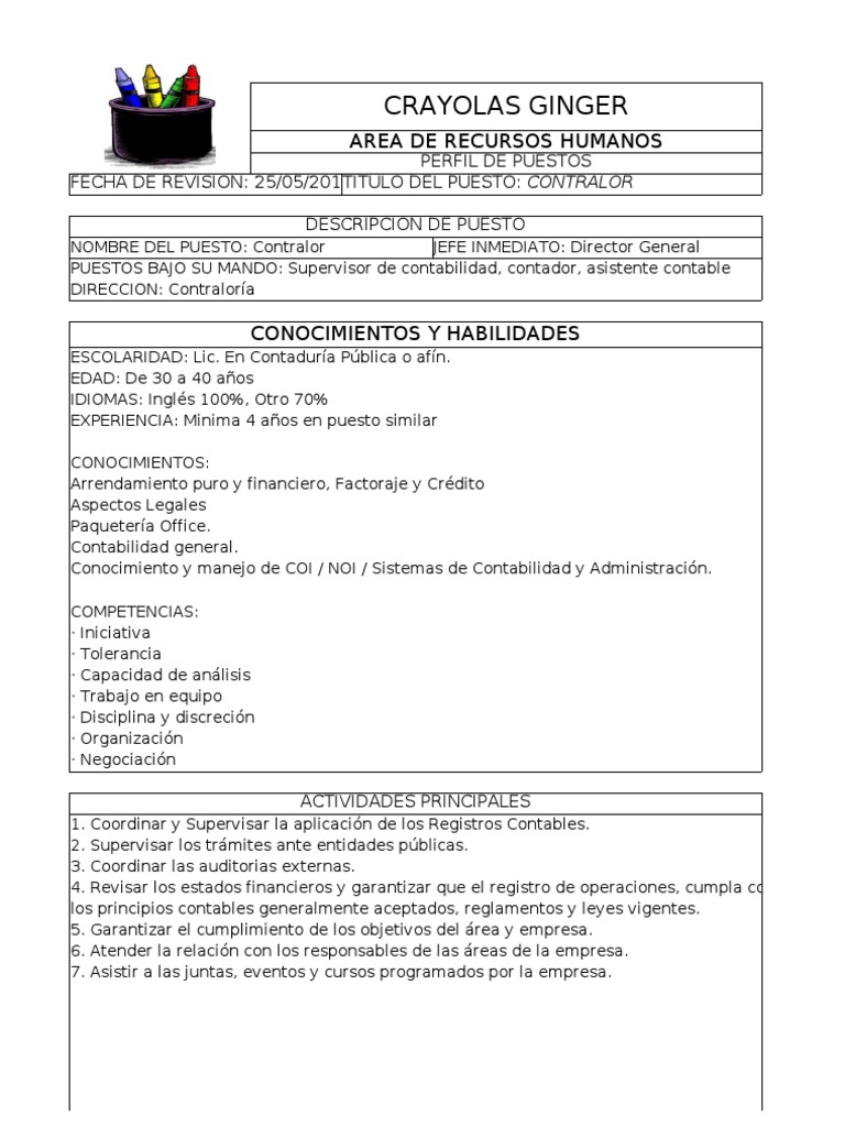 DESCRIPCION DE PUESTO