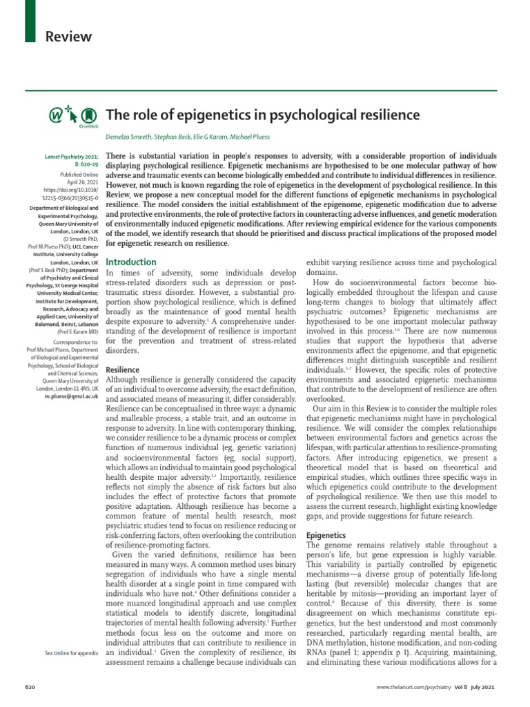 The Role of Epigenetics in Psychological Resilience | PDF | Epigenetics ...