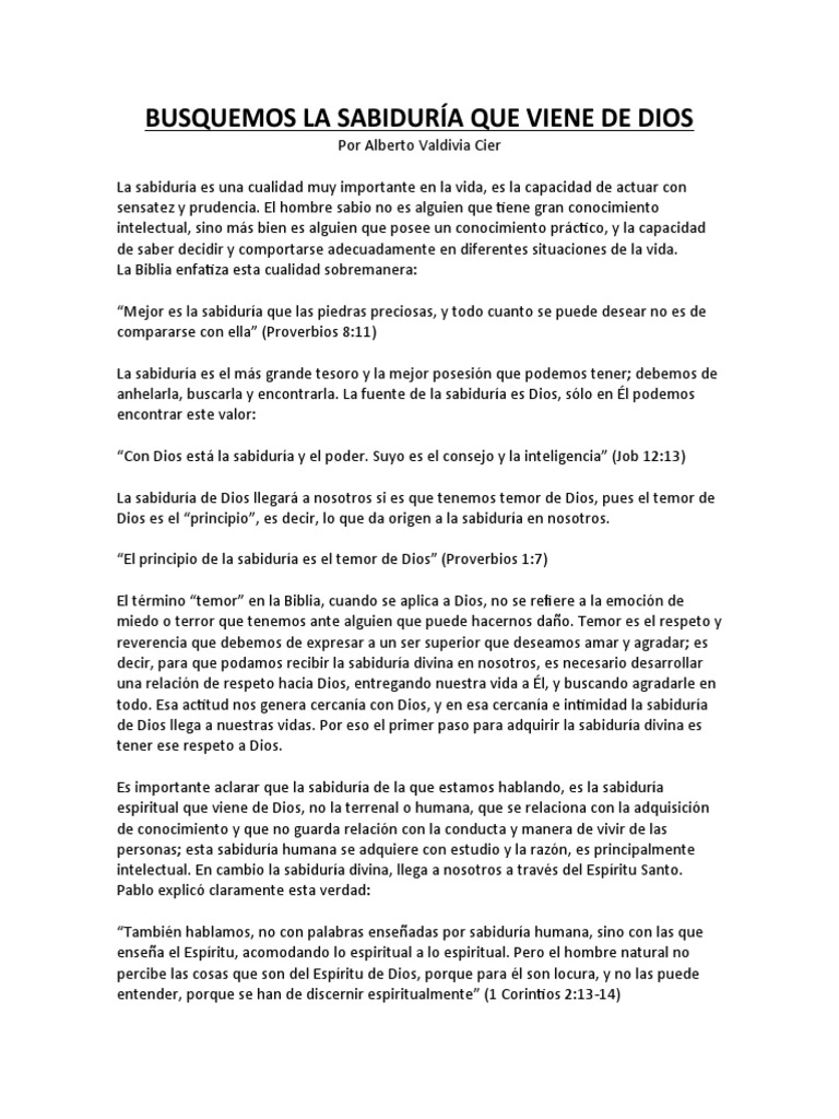 Busquemos La Sabiduría Que Viene de Dios | PDF | Sabiduría | Dios