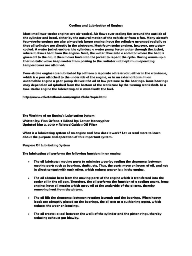 Cooling and Lubrication of Engines | PDF | Internal Combustion Engine ...