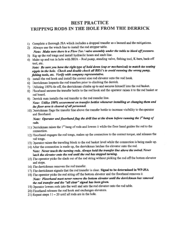Best practice for tripping rods in hole pdf
