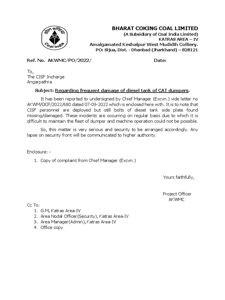 CISF Letter Diesel PDF