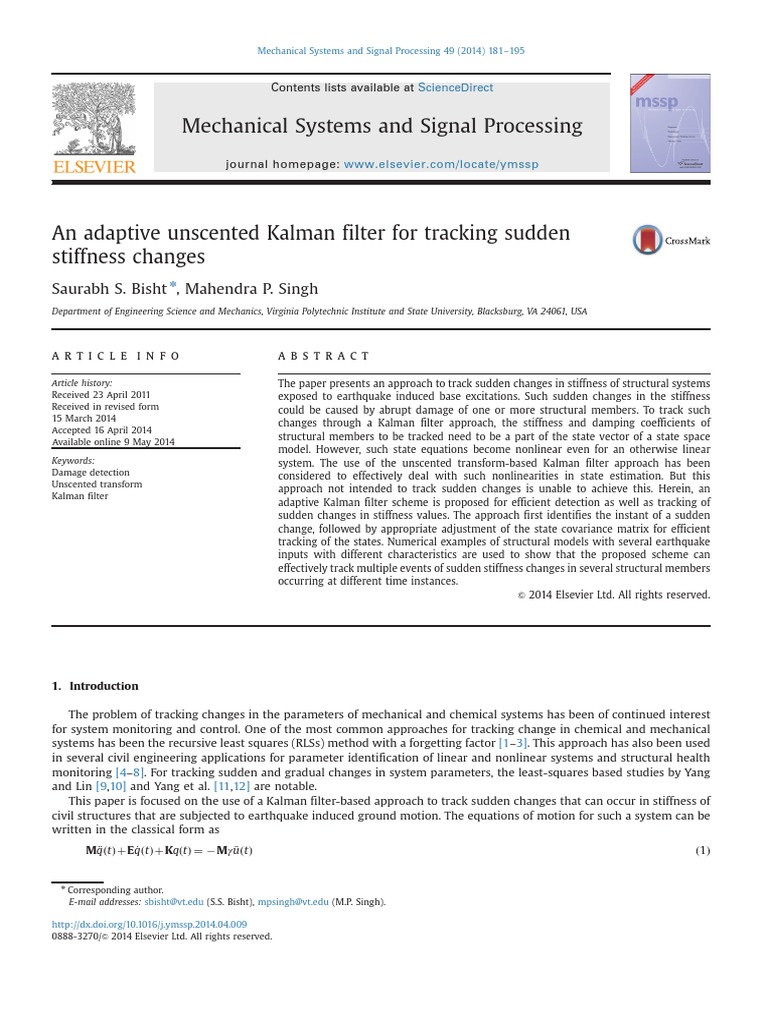 An Adaptive Unscented Kalman Filter For Tracki - 2014 - Mechanical ...