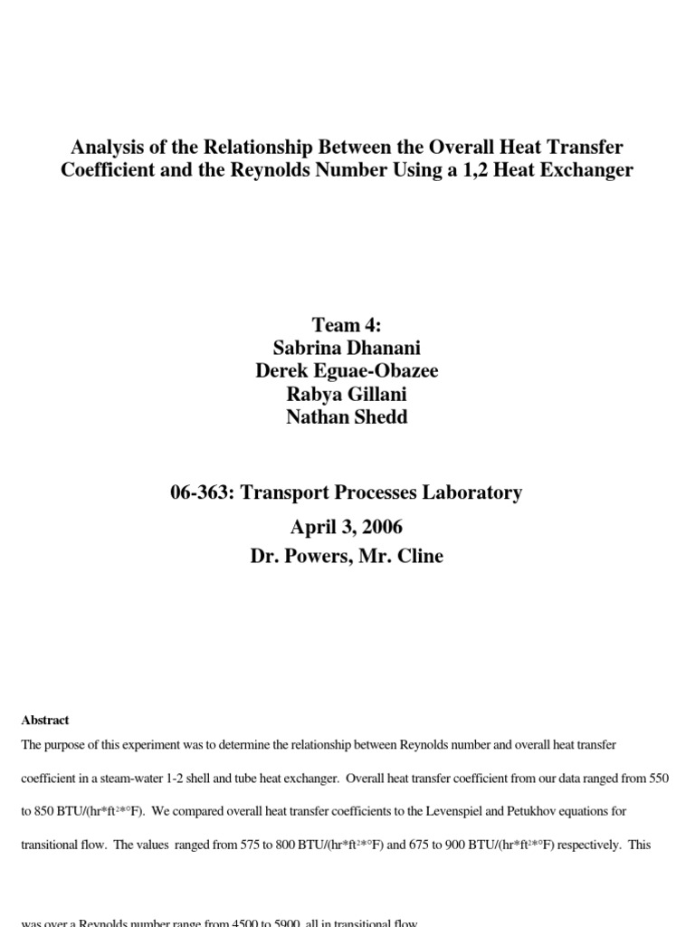Heat Transfer Coefficient vs. Reynolds Number | PDF | Reynolds Number ...