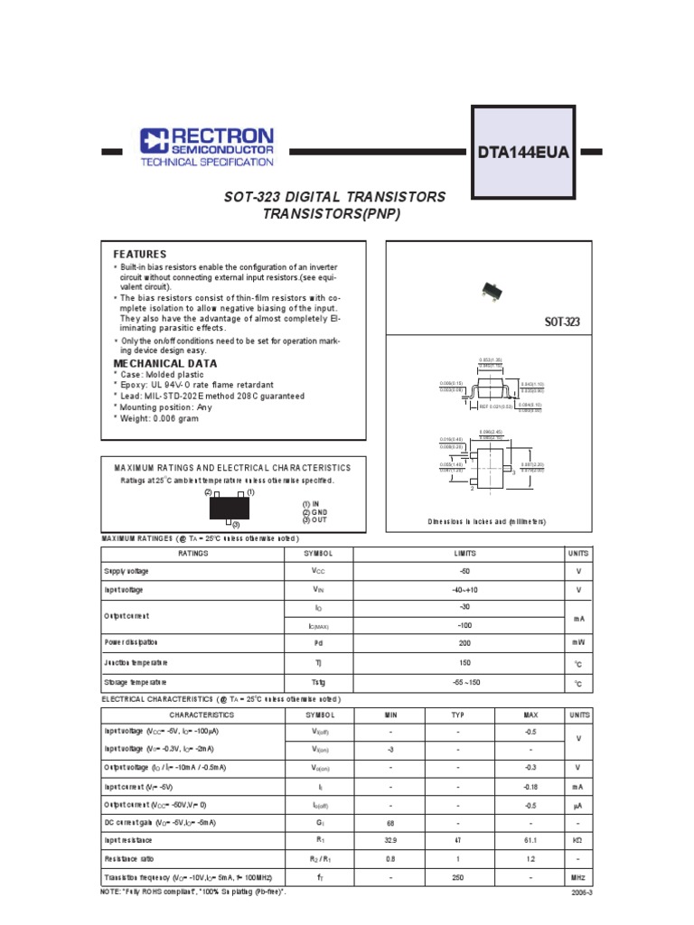 Digital Transistors (PNP) Data Sheet DTA144EUA PDF Resistor