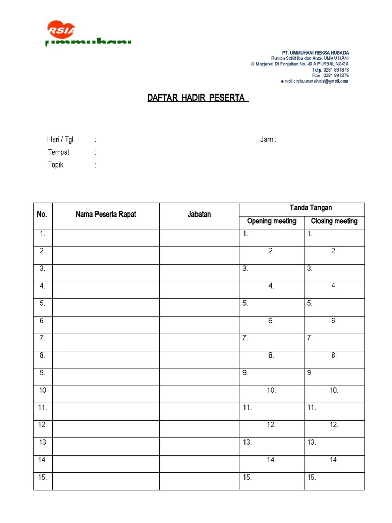 Daftar Hadir Rapat Proyek Rumah Sakit | PDF