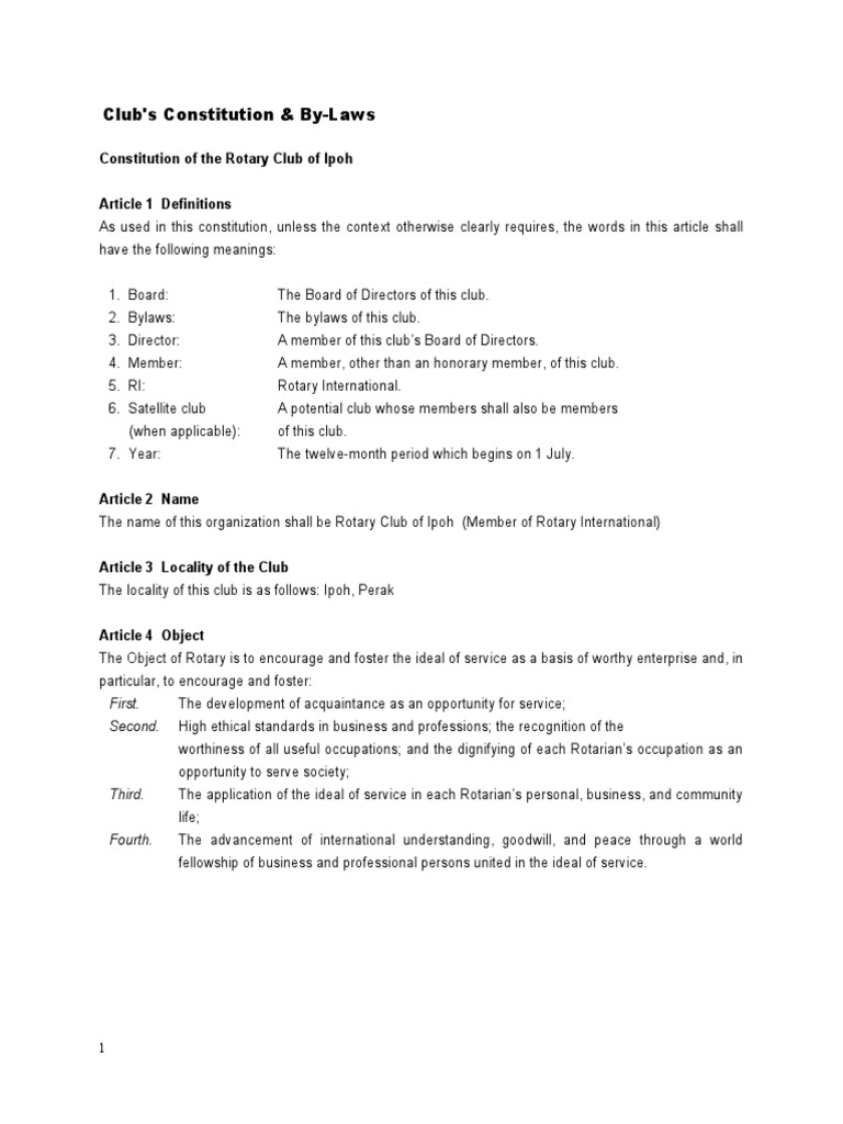 Rotary Club of Ipoh Constitution & by Law PDF Mediation Arbitration
