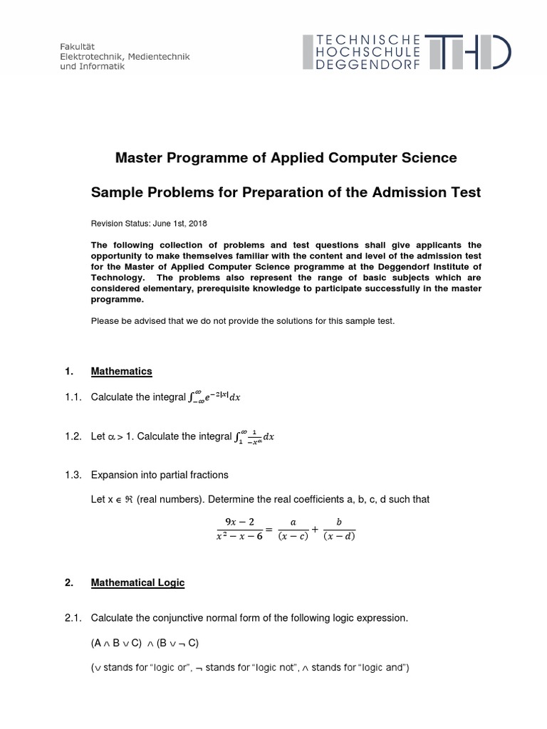 Admission Test Sample for AI Master's Program | PDF | Class (Computer ...