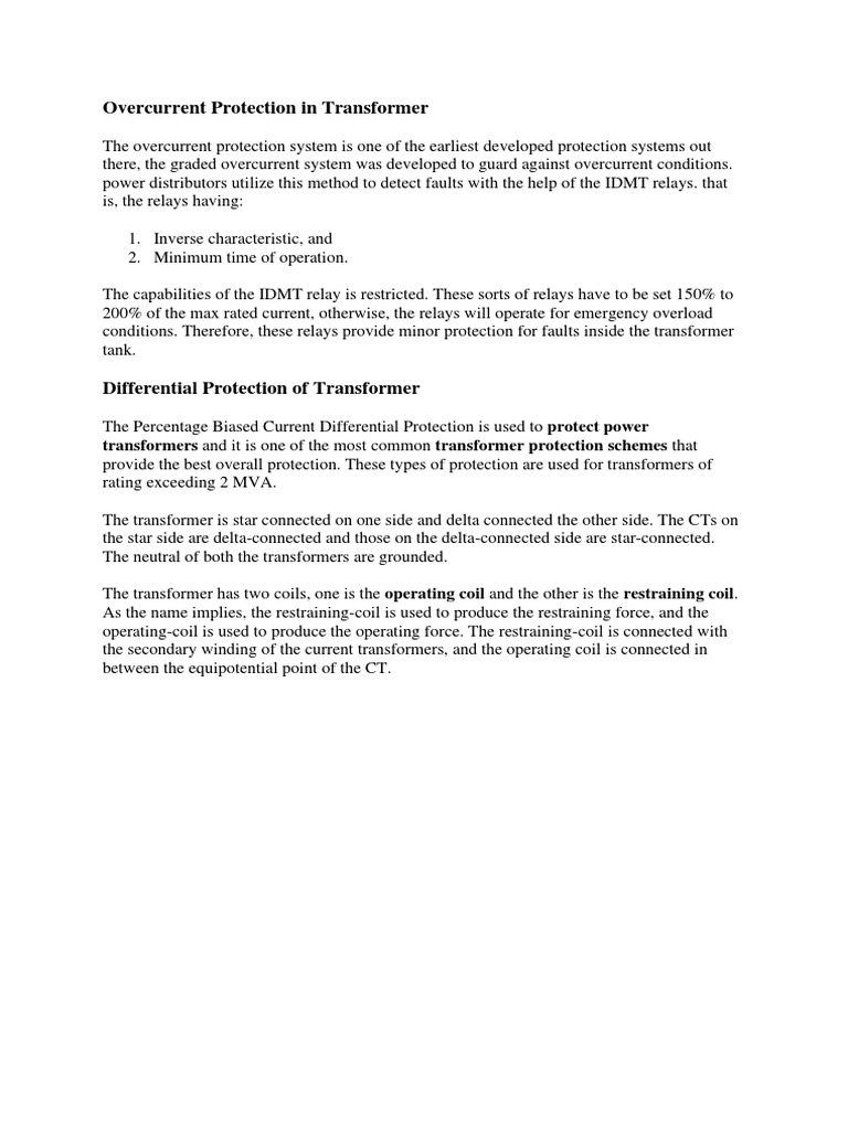Overcurrent Protection in Transformer | PDF