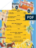 Restaurant Menu with Cold and Hot Beverages