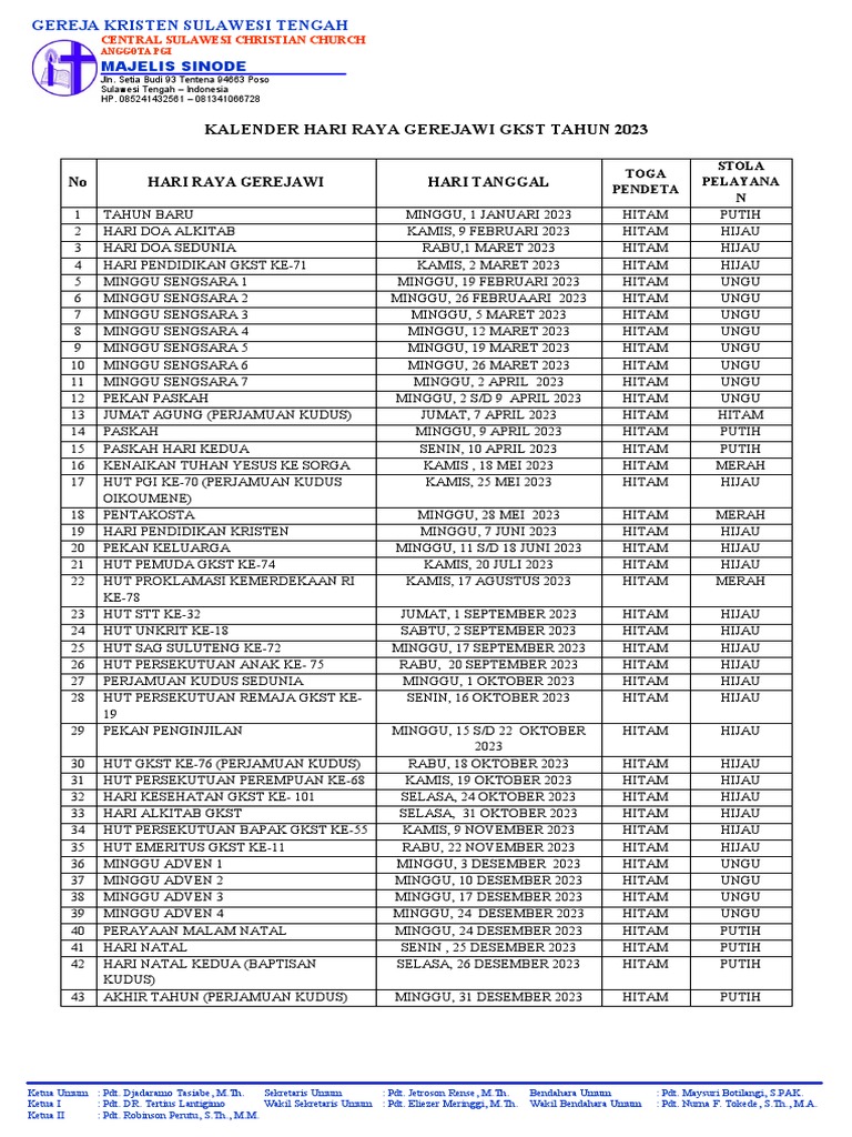 Kalender Gerejawi 2023  PDF