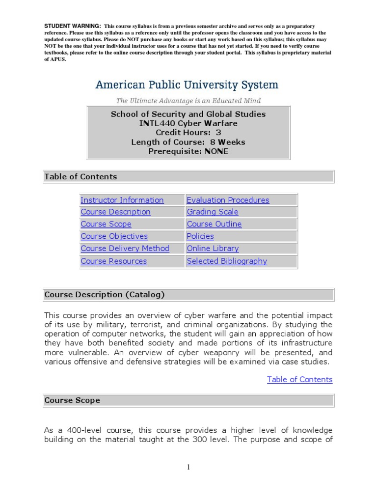 Cyber Warfare Course Syllabus Overview | PDF | Cyberwarfare | Security