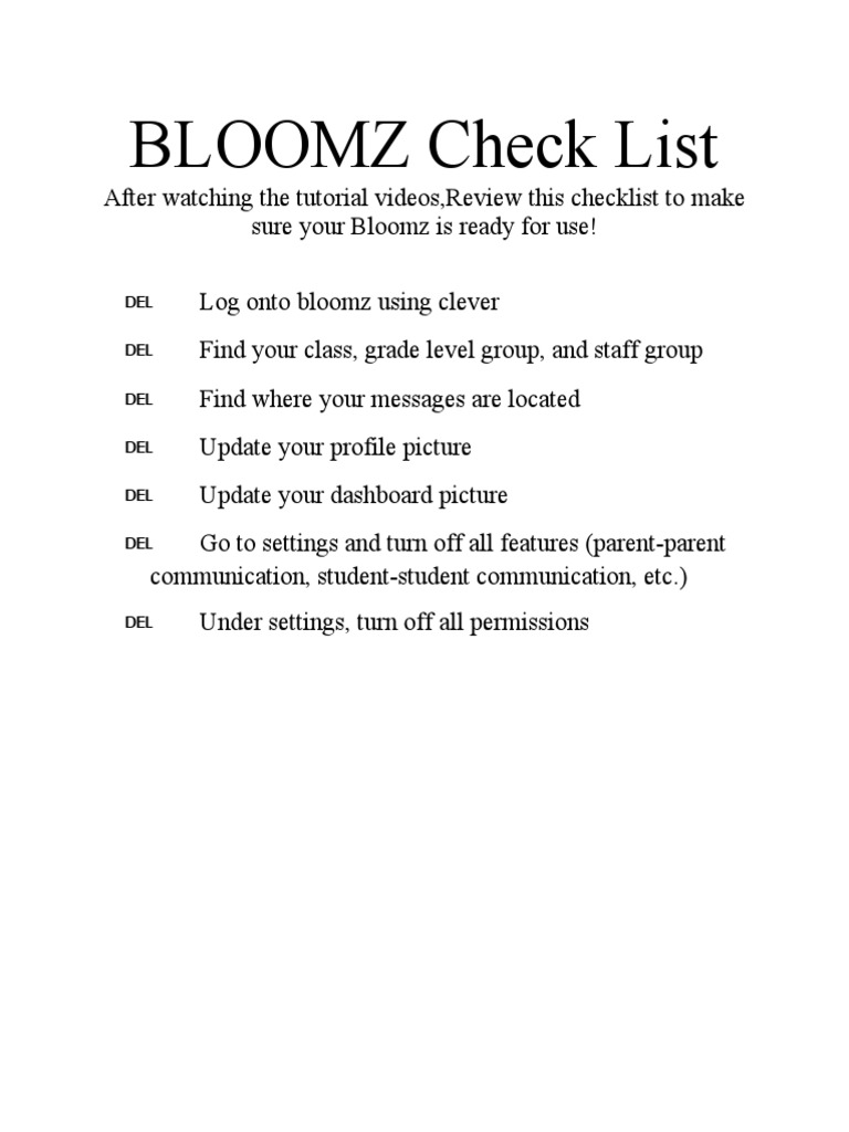 Bloomz Check List PDF
