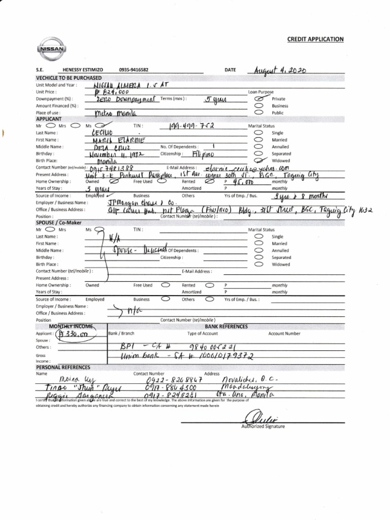 Nissan Application Form | PDF | Money | Economies
