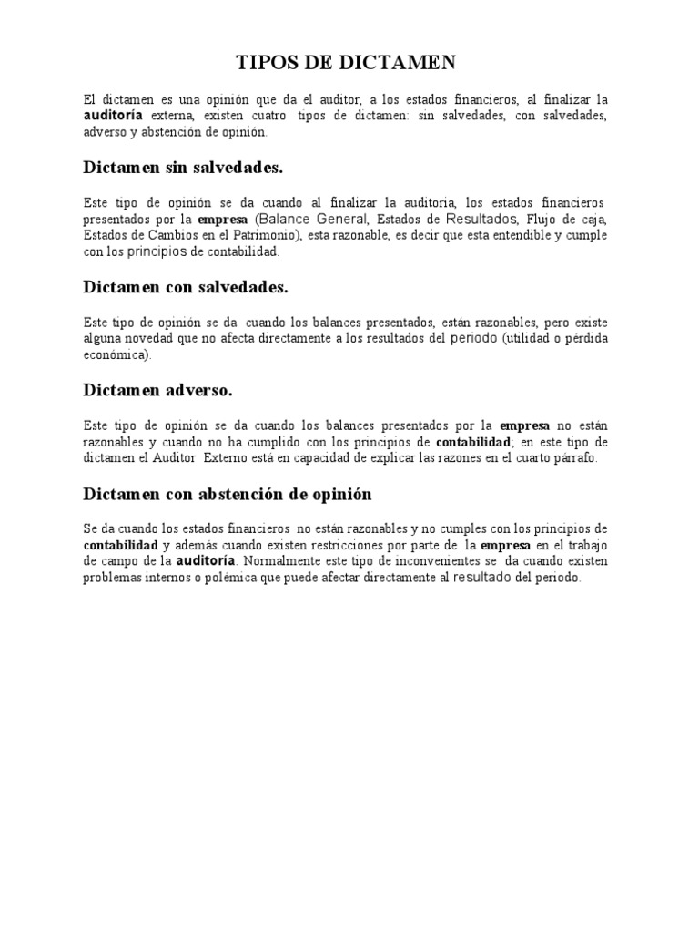 TIPOS DE DICTAMEN