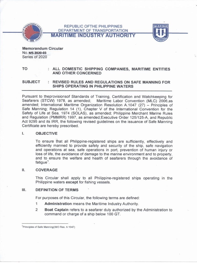 MCMS202003 Revised Rules and Regulations On Safe Manning For Ships