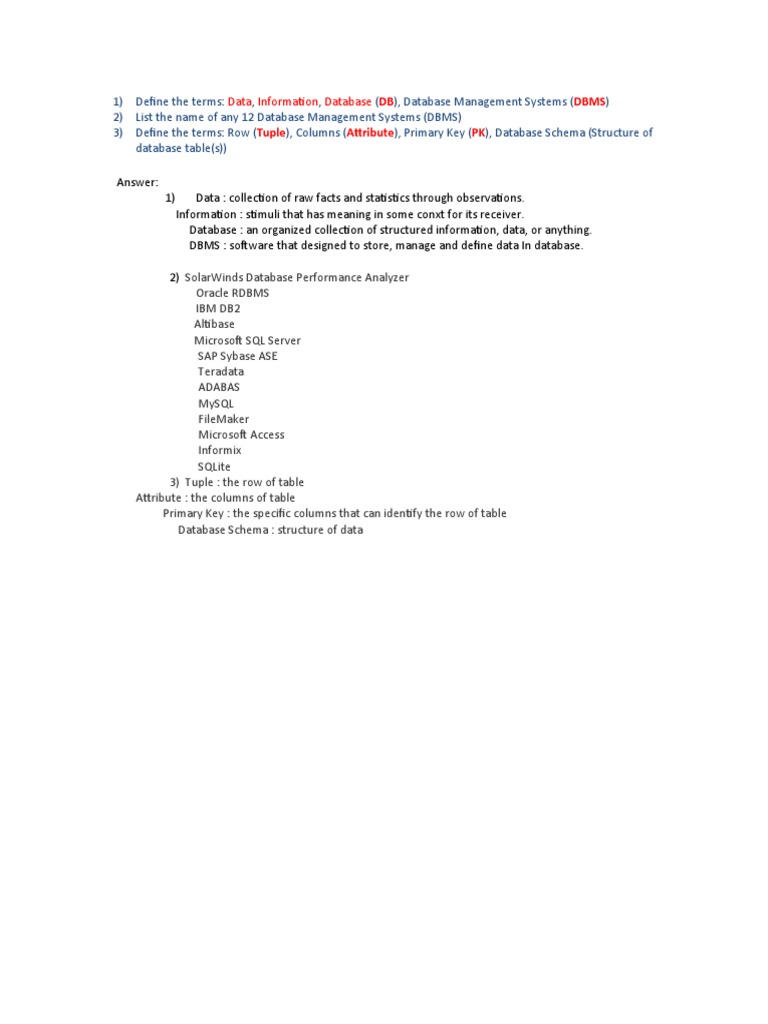 Data information database db dbms tuple attribute pk pdf