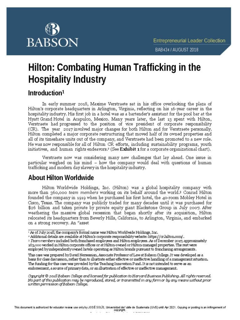 Hilton Combating Human Trafficking in The Hospitality Industry PDF