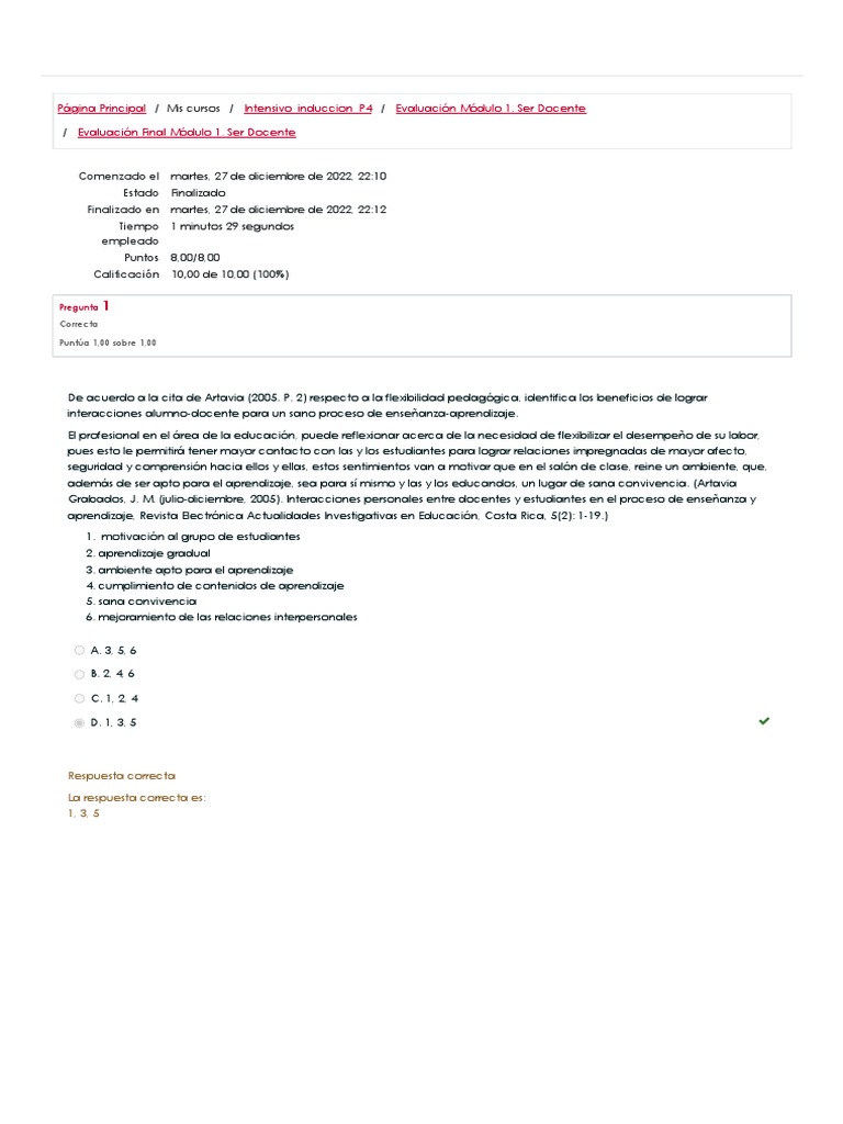 Evaluación Final Módulo 1 Induccion Ser Docente Revisión Del Intento